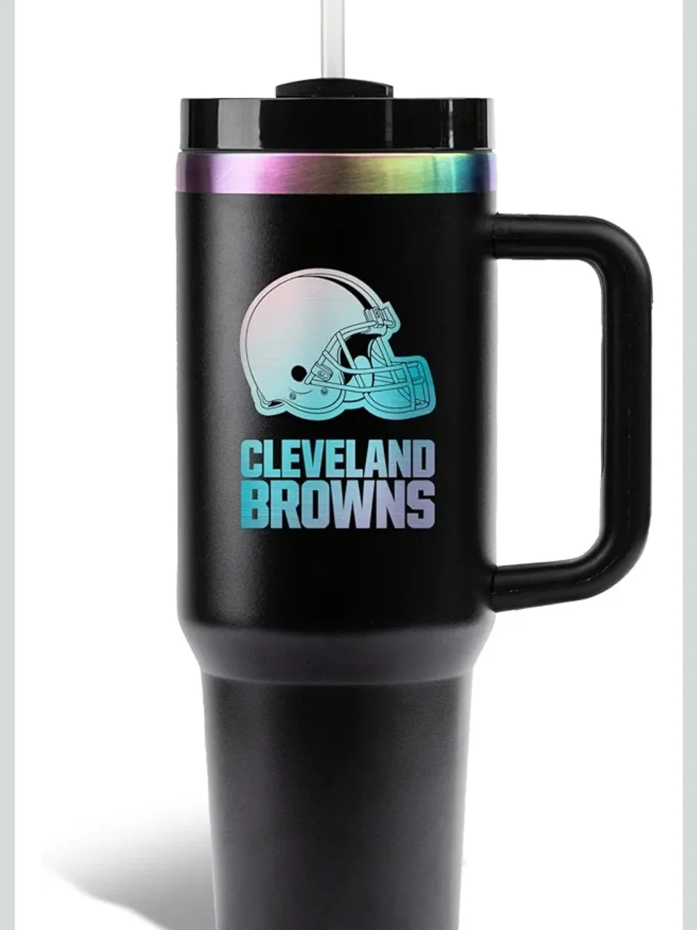 Cleveland Browns Black Iridescent Accent Travel Tumbler with Handle